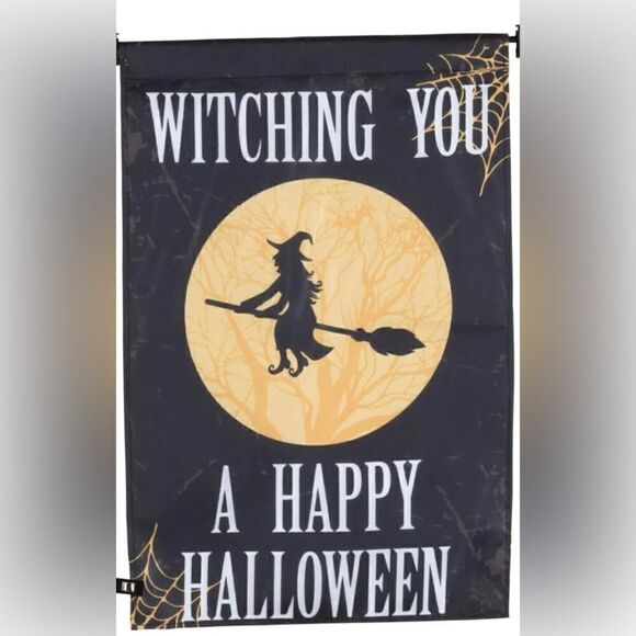 Other - Witching You A Happy Halloween Witch Moon Broom Garden Yard FLAG- NEW 12" X 18"